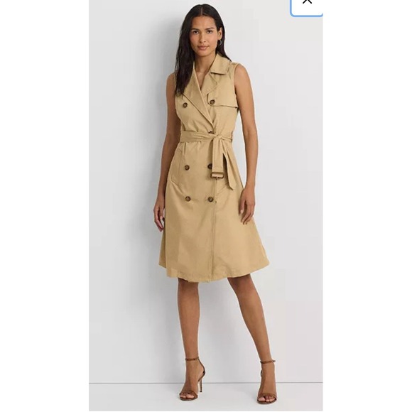 Ralph Lauren Jackets & Blazers - Lauren Ralph Lauren Double-Breasted Tan Belted Safari Dress Size 14 Trench Coat
